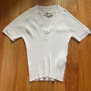 Diane Von Furstenberg White Ribbed Fitted Short Sleeve T-Shirt
